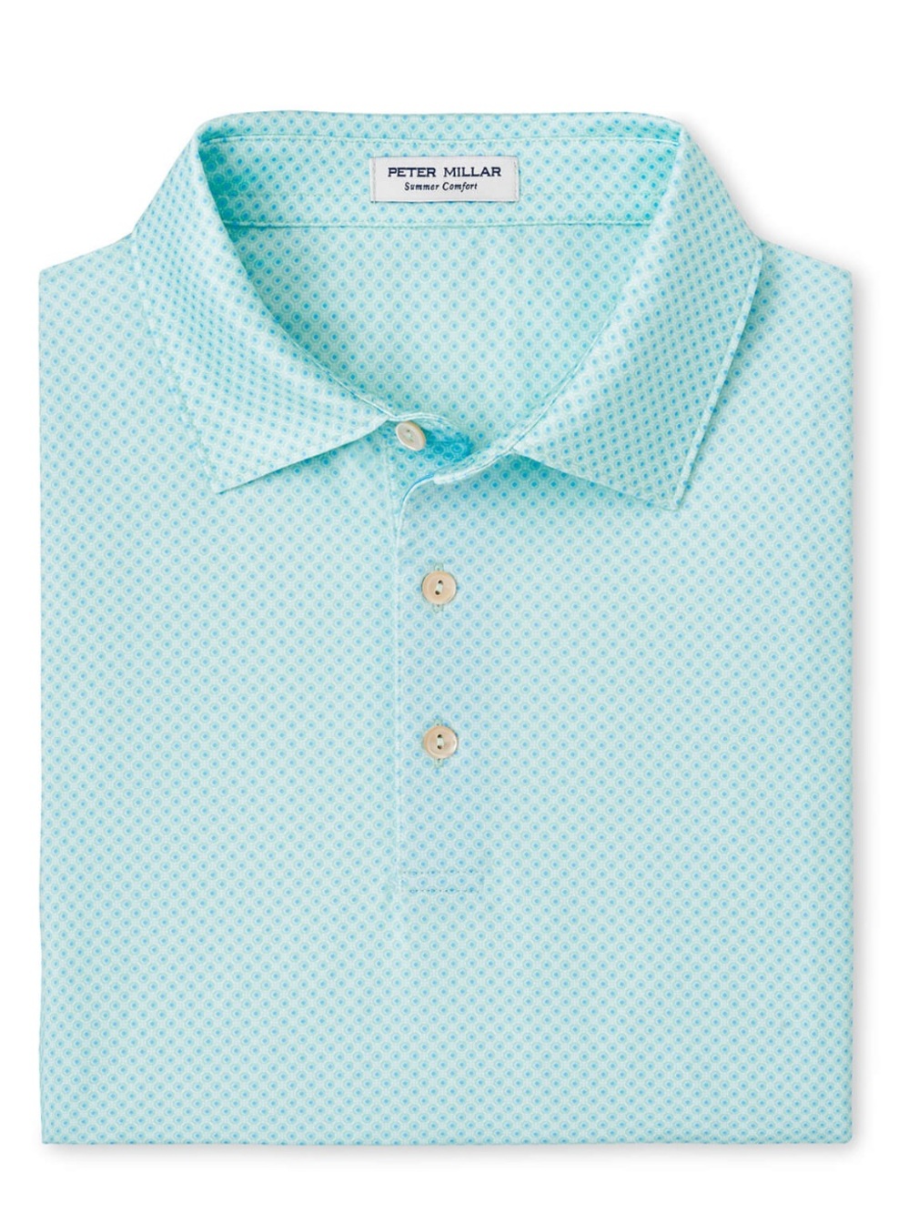 Peter Millar Summer Comfort Seaglass Circle Geo Performance Golf Polo Shirt Sz M